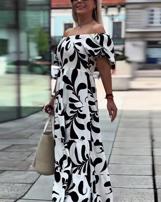 Kjole Elegant Off-Shoulder Printet
