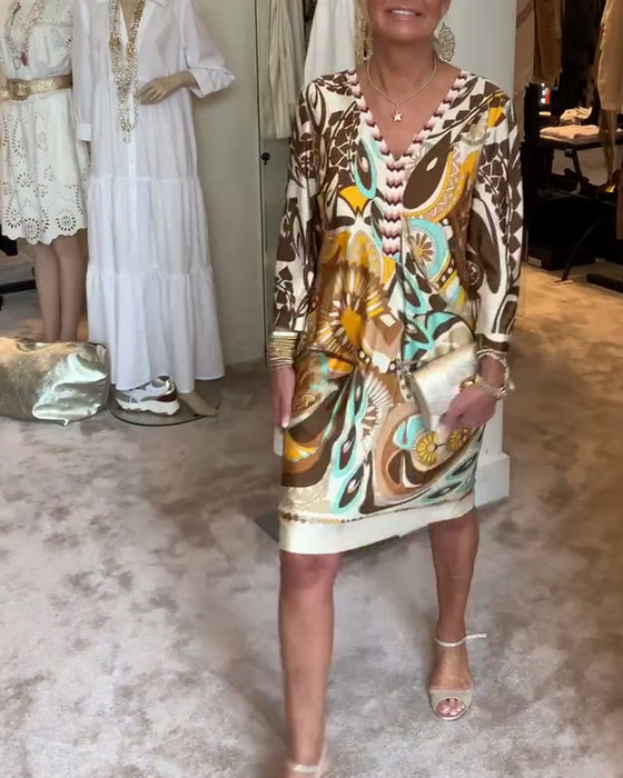 V-halset afslappet kjole med retroprint