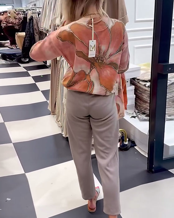 Rund Hals Printet Løs Sweater