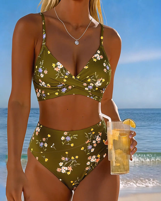 Bikini Sexet Krydsende Blomstermønster