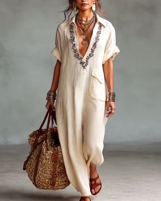 Kjole Dyb V-Hals Print Casual Maxi
