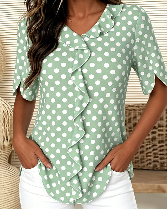 Bluse Prikket Ruffle V-Hals