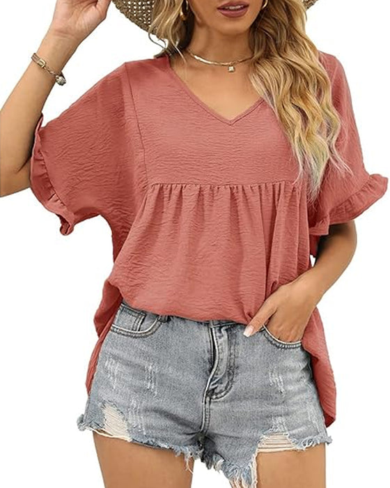 Bluse Afslappet Rynke Loose Fit