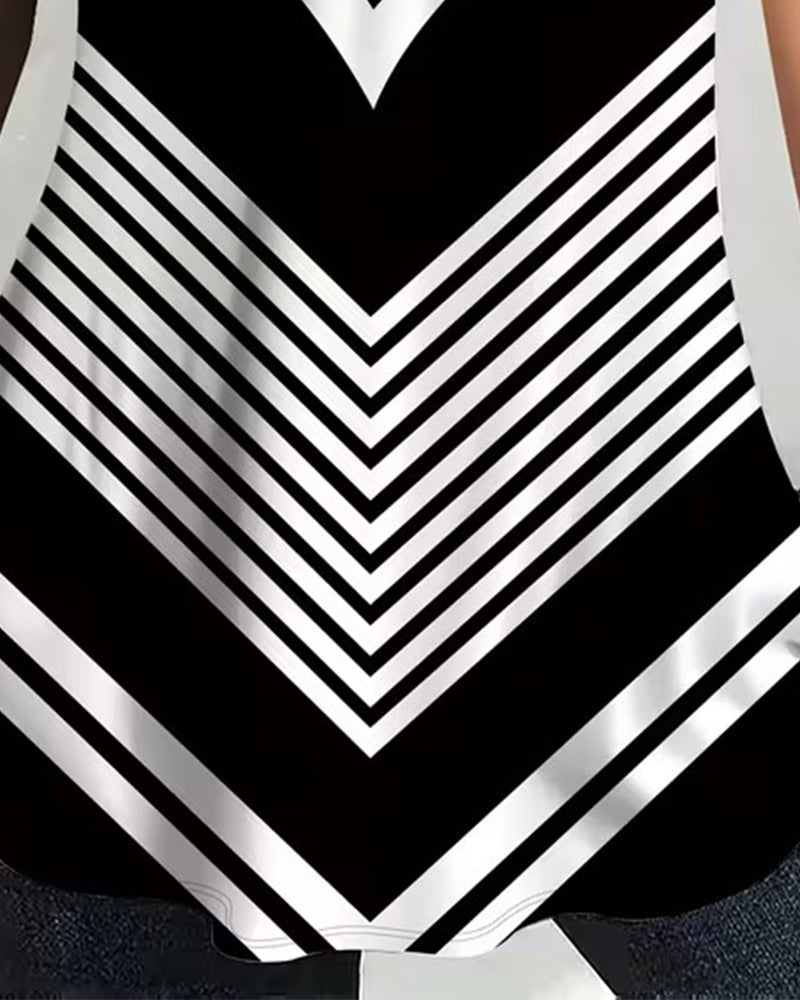 T-shirt Lynlås V-Udskæring Stribet