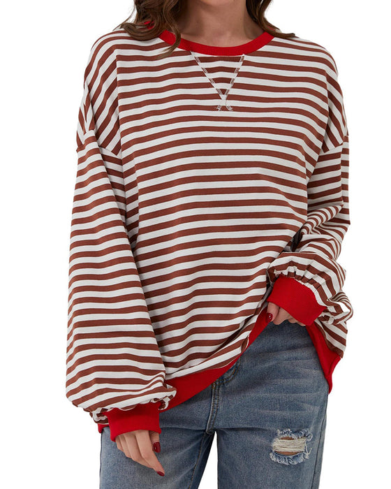 T-Shirt Stribet Rund Hals Farveblok