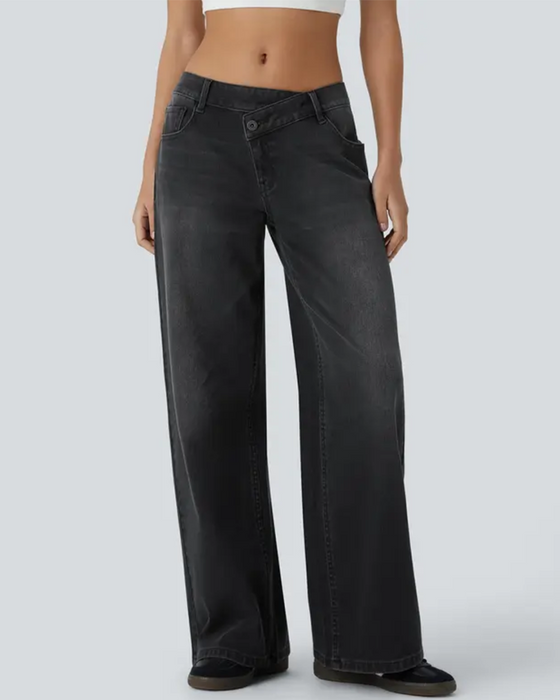 Jeans Asymmetrisk Lav Talje Vide Ben
