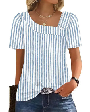 Bluse Stribet Firkantet Hals Asymmetrisk