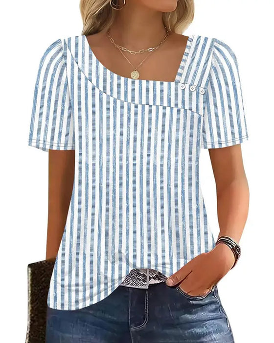 Bluse Stribet Firkantet Hals Asymmetrisk
