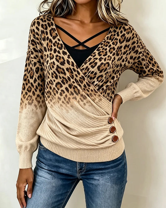 Top Leopard Print Kryds Gradient Falsk Todelt