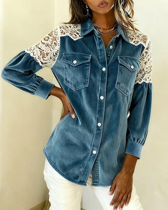 Langærmet Skjorte Med Patchworkdetaljer