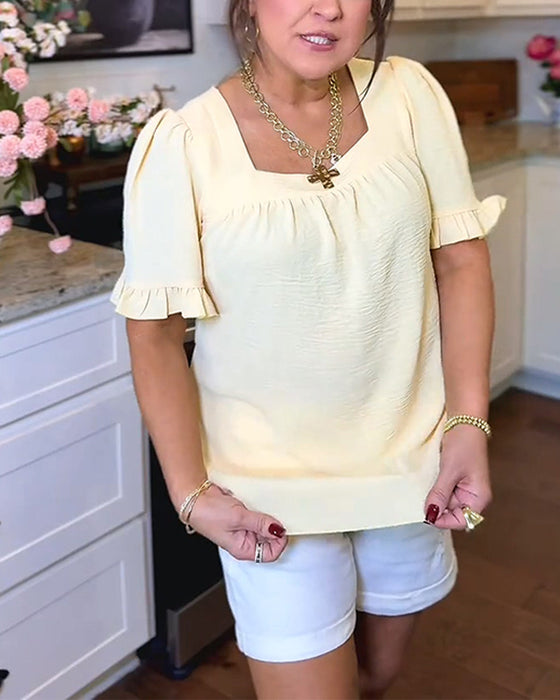 Bluse Firkantet Hals Rynket Ærme
