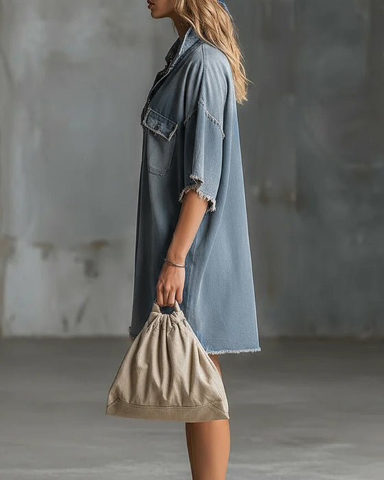 Kjole Afslappet Krave Denim