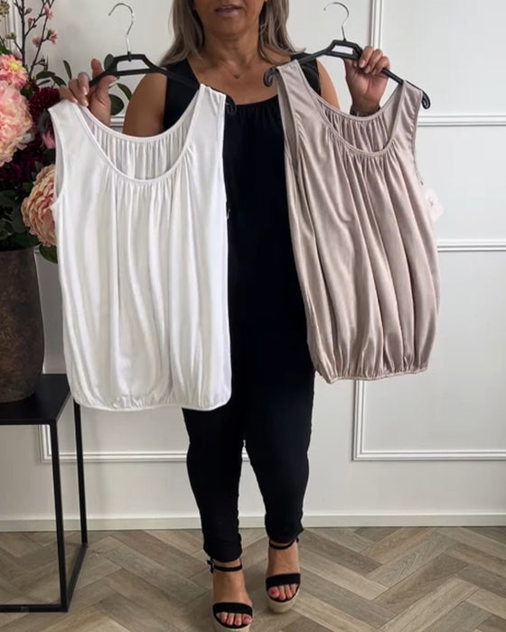 Top Uden Ærmer Ensfarvet Plisseret