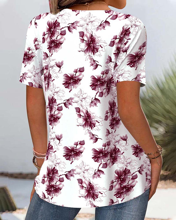 Bluse Blomstertryk Korte Ærmer