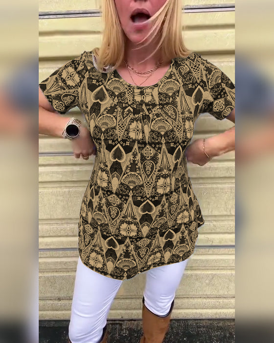 T-shirt med rund hals og print, afslappet retro-print