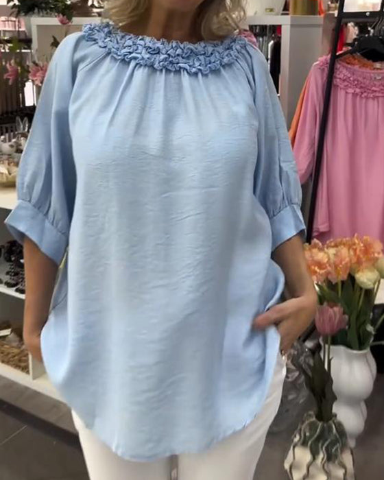 Bluse Kortærmet Blomstret Løs