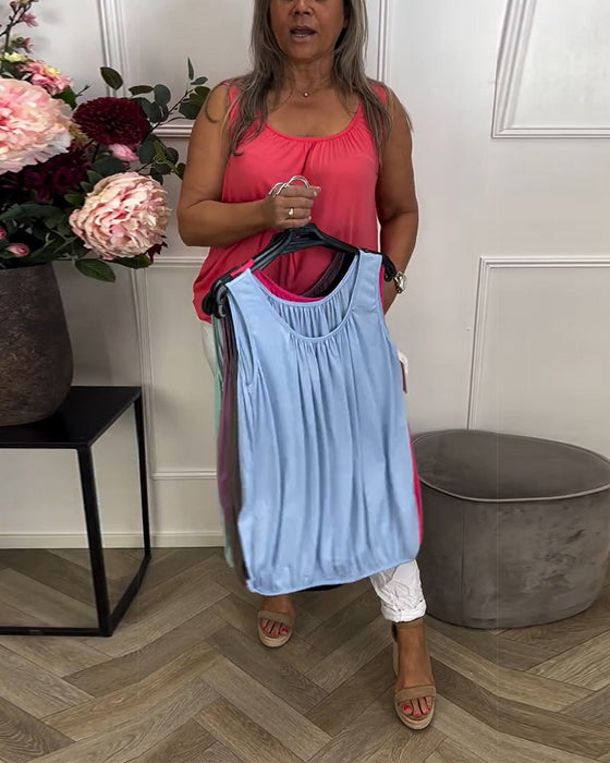 Top Uden Ærmer Ensfarvet Plisseret