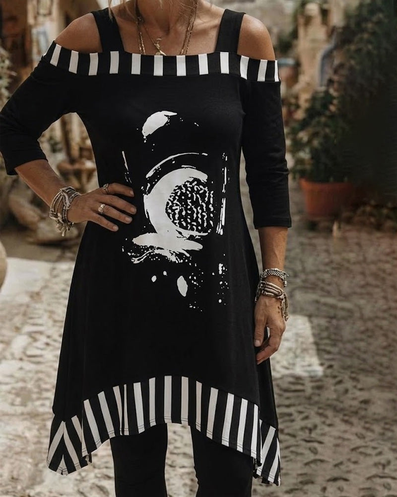 Kjole Off-Shoulder Uregelmæssig Løs Print