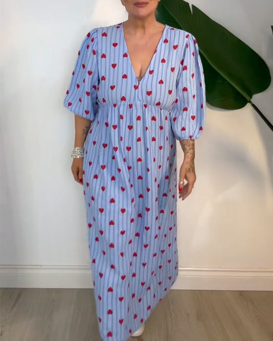 Kjole Elegant V-Udskæring Hjertemønster