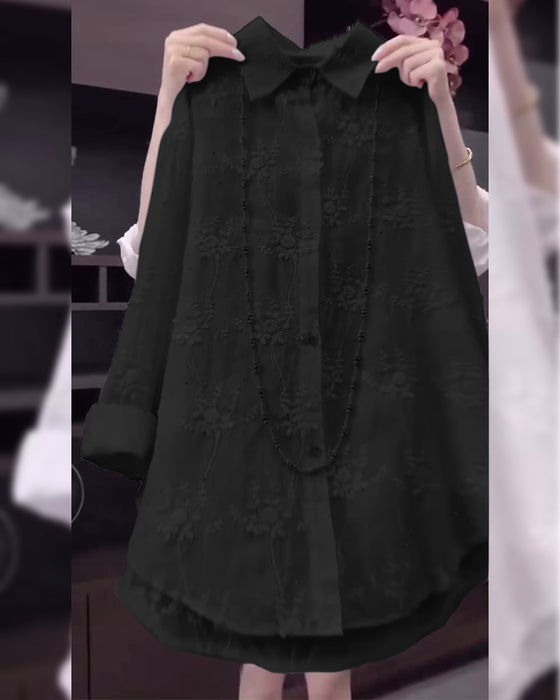 Skjorte Ensfarvet Broderet Drop Skulder