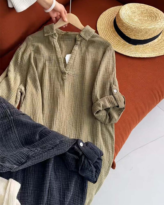 Kjole Langærmet Ensfarvet Enkel Krave