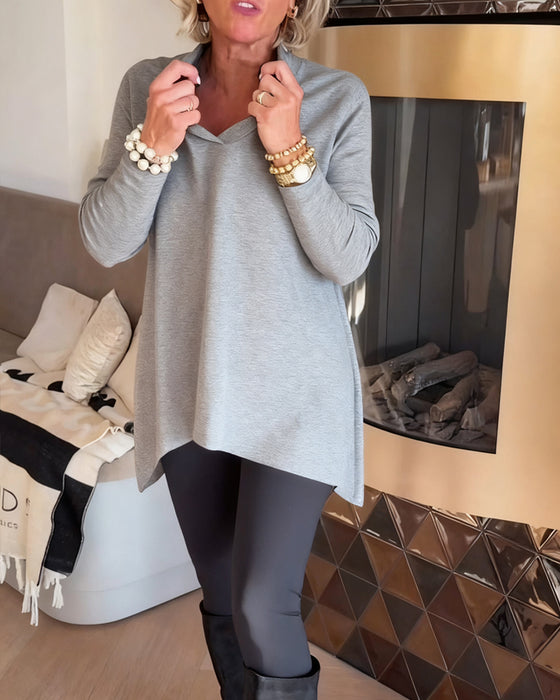 Uregelmæssig Krave Langærmet Top