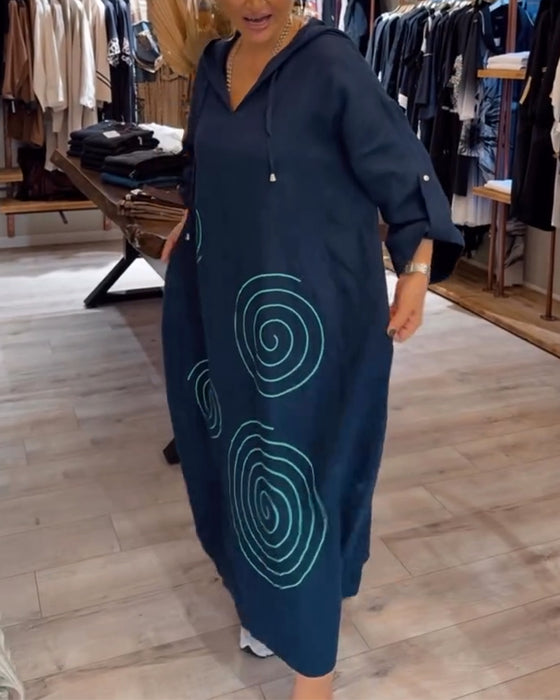 Kjole Med Hætte Langærmet Løs