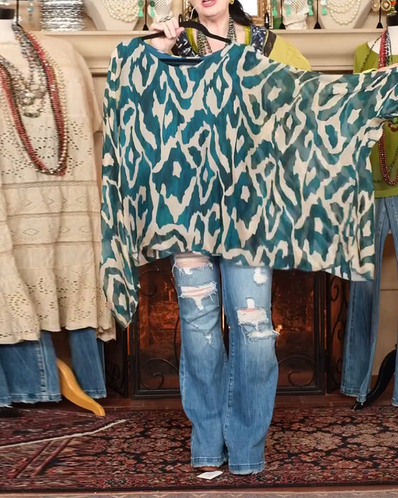 Bluse Flagermusærme Tryk Langærmet