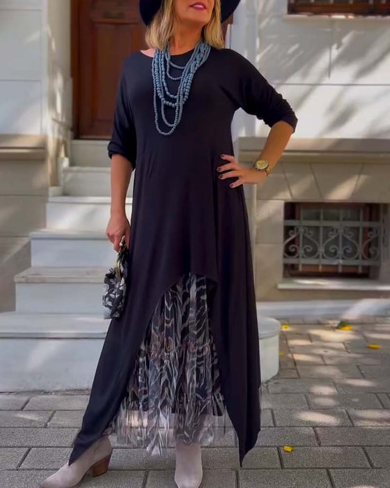 Kjole Langærmet Ensfarvet Uregelmæssig