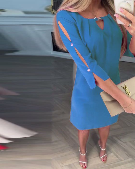 Kjole Elegant Ensfarvet Hul Lige