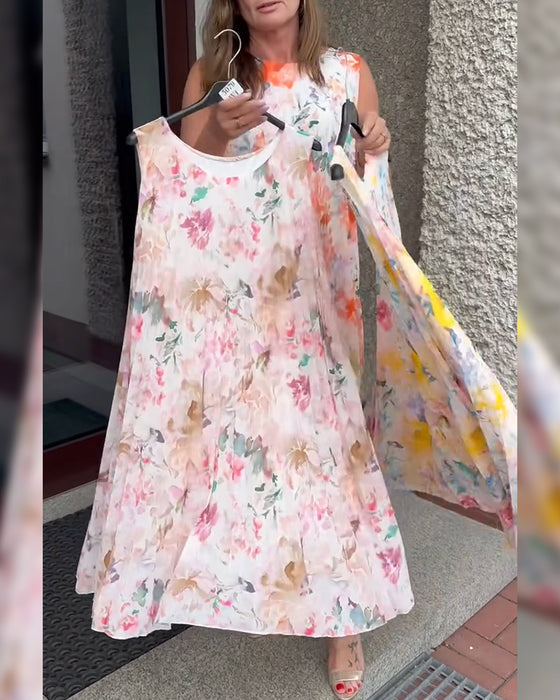 Kjole Ærmeløs Plisseret Blomstret