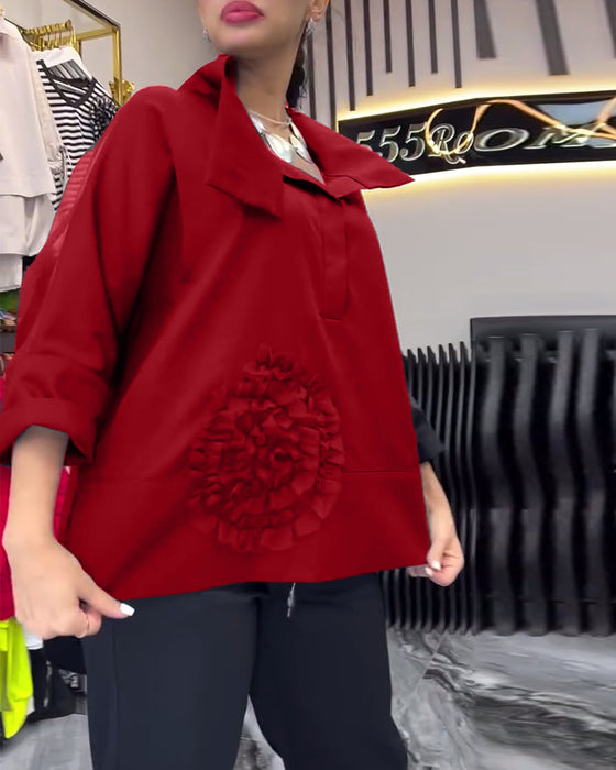 Blomsterbluse med lapel og blondepanel