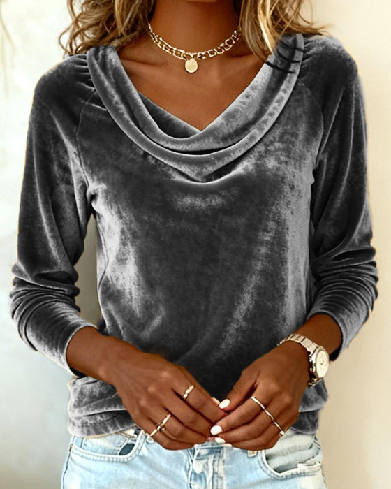 Langærmet Topp I Fløjl I Ensfarvet