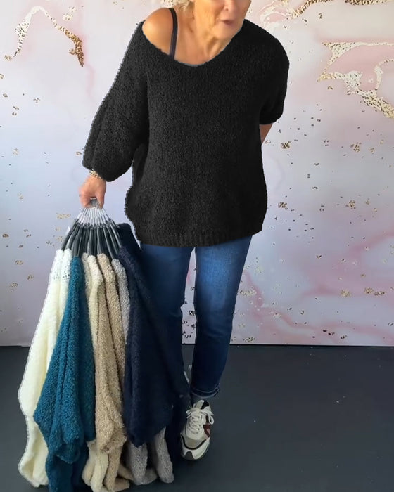 Ensfarvet sweater i løs pasform