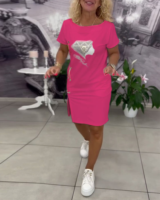 Kjole Printet Tætsiddende Slids