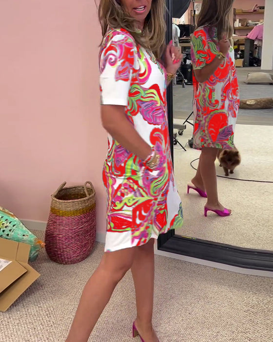 Shift kjole med print