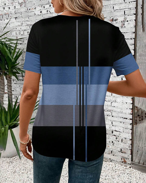 T-Shirt Rund Hals Geometrisk Tryk Kort Ærme