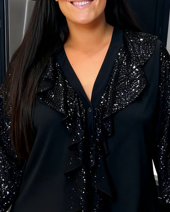 Plusstørrelse Bluse Med Rys Og Palietter