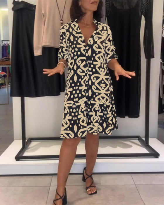 Kjole V-Hals Elegant Printet