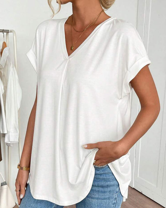 T-Shirt Kortærmet Ensfarvet Patchwork