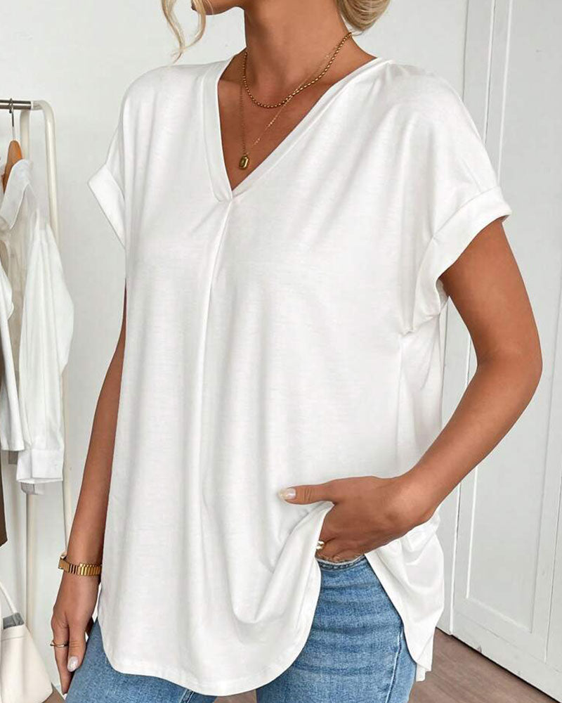 T-Shirt Kortærmet Ensfarvet Patchwork