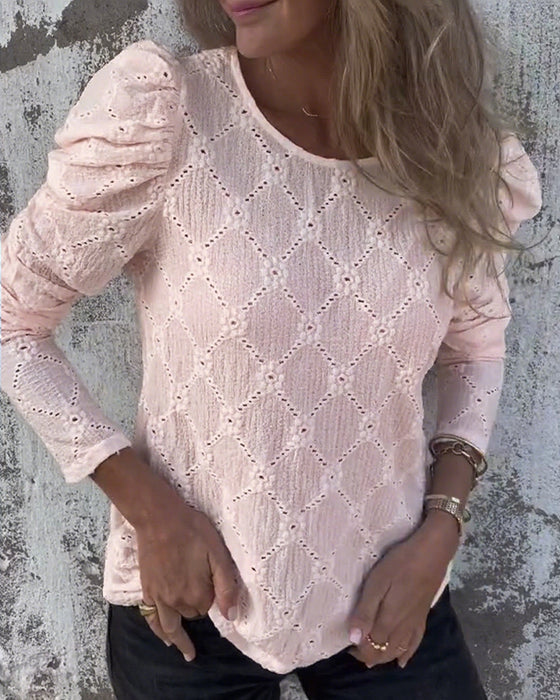 Bluse Med Puffærmer Og Udskæring
