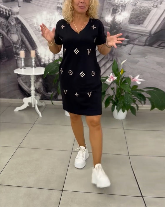 Kjole Mode V-Hals Korte Ærmer