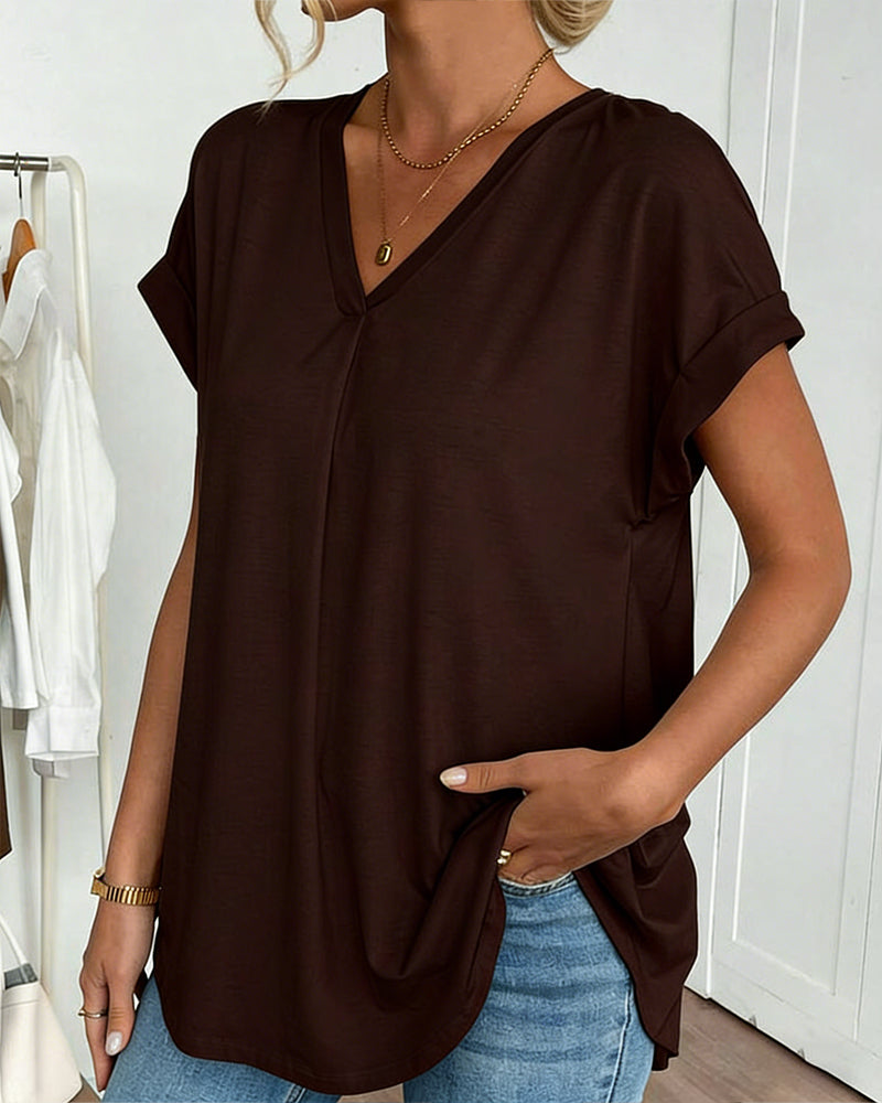 T-Shirt Kortærmet Ensfarvet Patchwork