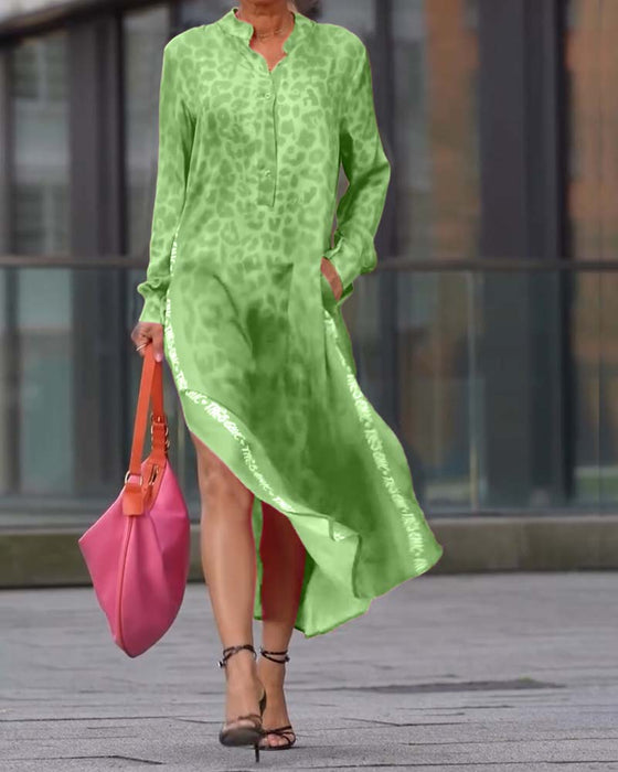 Kjole Langærmet Leopardskriftt Splits