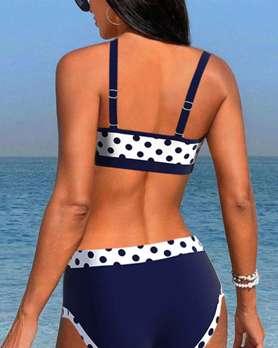 Patchwork Polka Dot Bikinier med høj talje