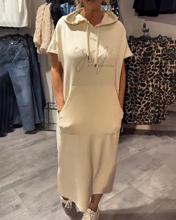 Kjole Med Hætte Afslappet Snørebånd