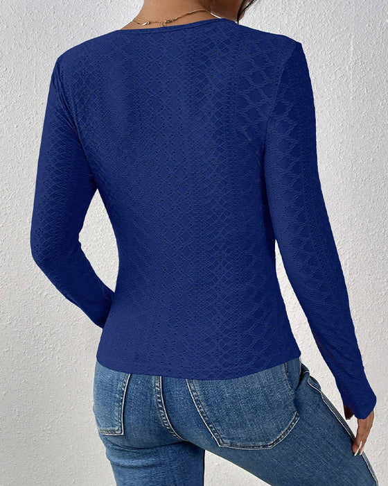 Langærmet Top V-Hals Spetspanel