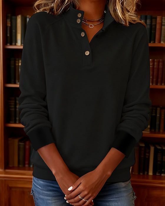 Sweatshirt Med Polokrave Og Halvåben Knapstolpe