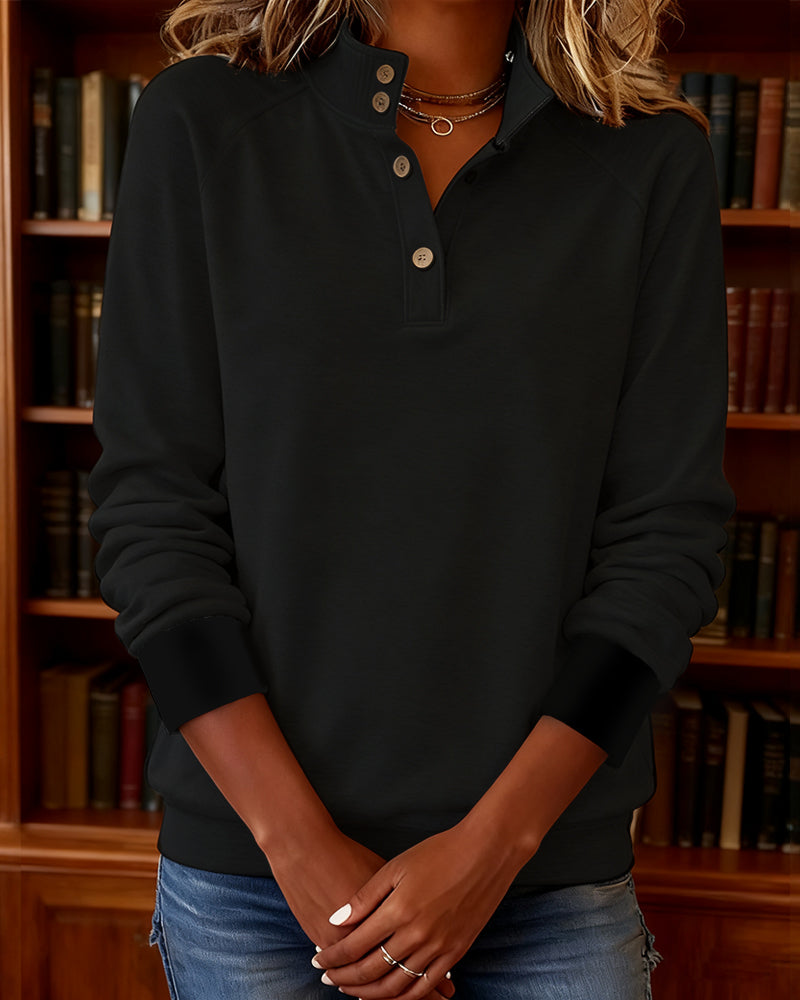 Sweatshirt Med Polokrave Og Halvåben Knapstolpe